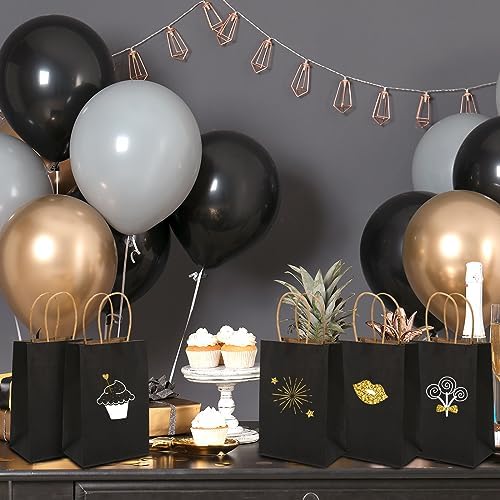Moretoes 25pcs Black Kraft Gift Bags with Handles