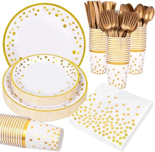 Supernal 350pcs White and Gold Party Supplies for 50 Guests