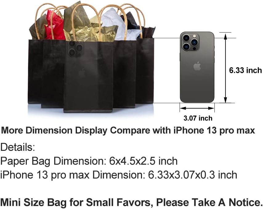 AWELL Mini Black Paper Bag With Handle - Pack of 24