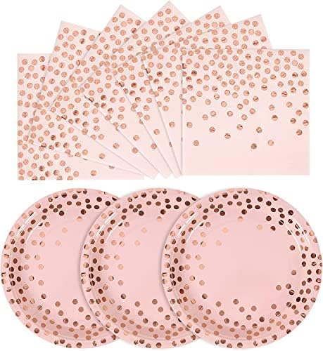 CENLBJ Pink and Rose Gold Paper Plates 50 Pack