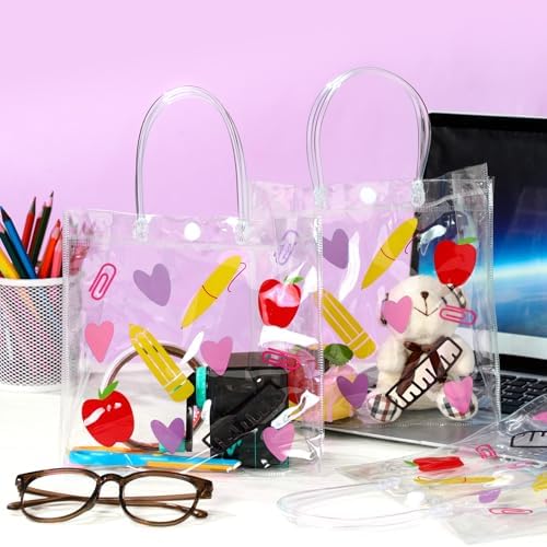 Aliceset 24 Pcs Clear Back to School Gift Bags with Handles