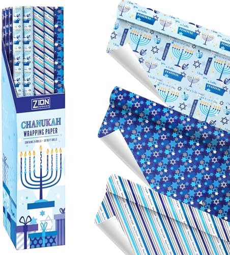 Zion Judaica Hanukkah Gift Wrap Roll 30x144 Master Case of 24