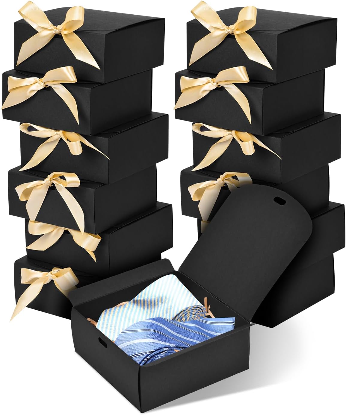 WLUSEAXI 12 Pack Black Gift Boxes with Lids and Ribbons