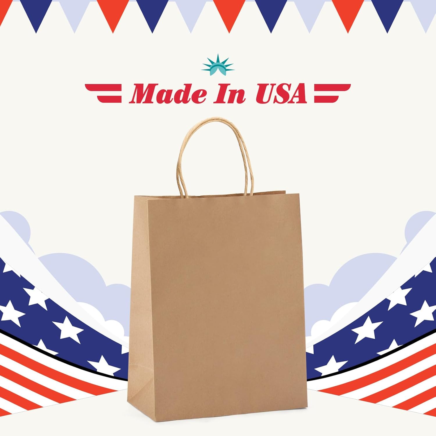 GSSUSA 100 Pack Brown Paper Bags with Handles Gift Wrapping