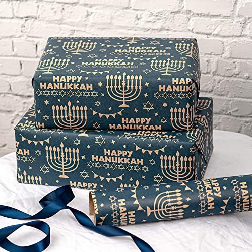 RUSPEPA Kraft Hanukkah Wrapping Paper Roll - Mini Roll - 17 Inches x 328 Feet