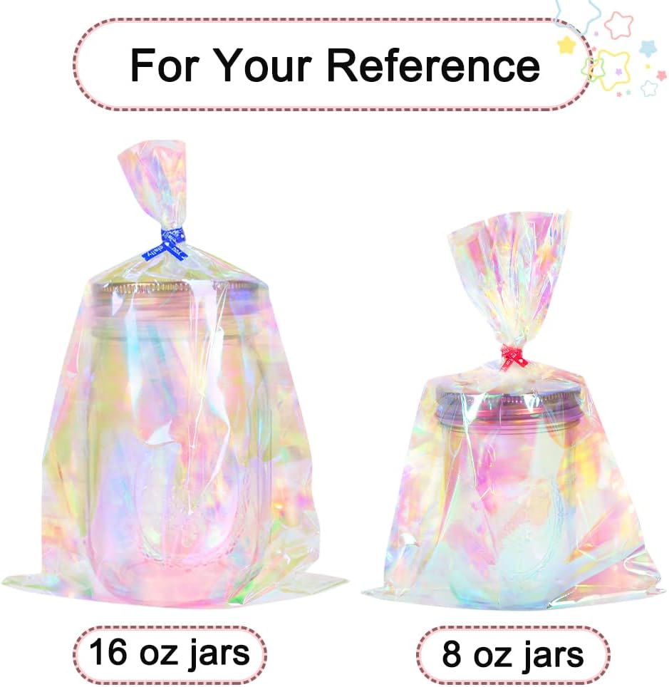 HRX Package 120pcs Iridescent Cellophane Treat Bags with Ties