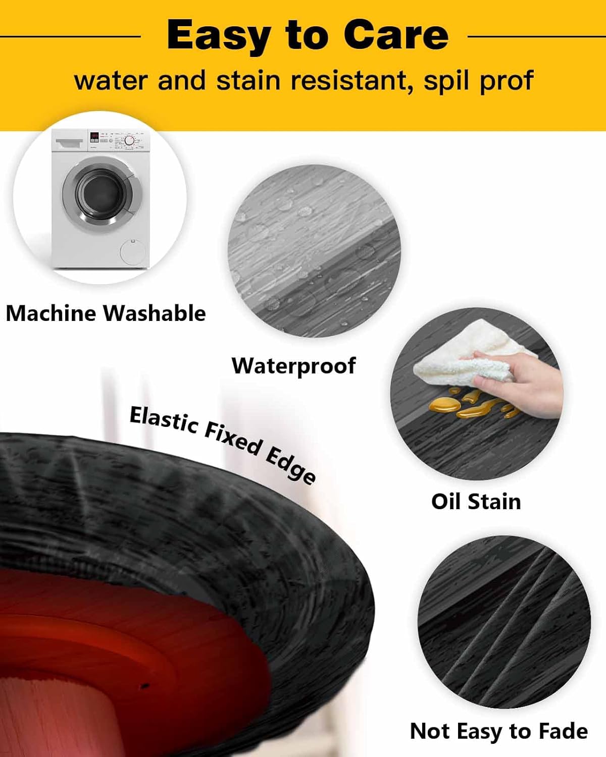 Grey Farmhouse Round Waterproof Table Cover with Elastic