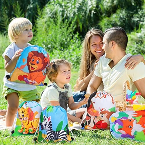 Gerrii 32 Piece Jungle Animal Drawstring Bags for Kids Birthday Party Supplies