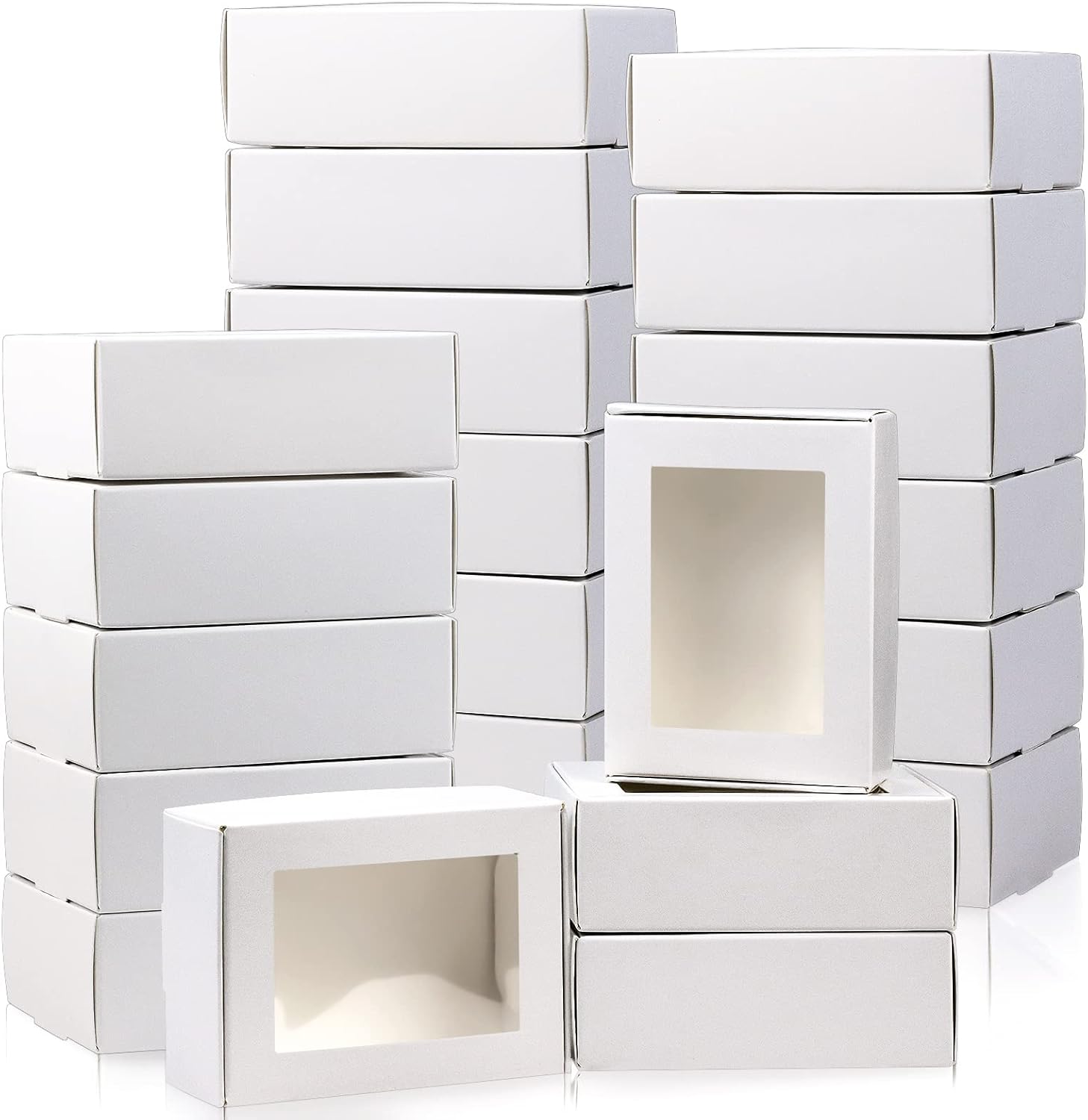 BadenBach 50 Pack Mini Rectangle Kraft Paper Boxes with Clear Windows