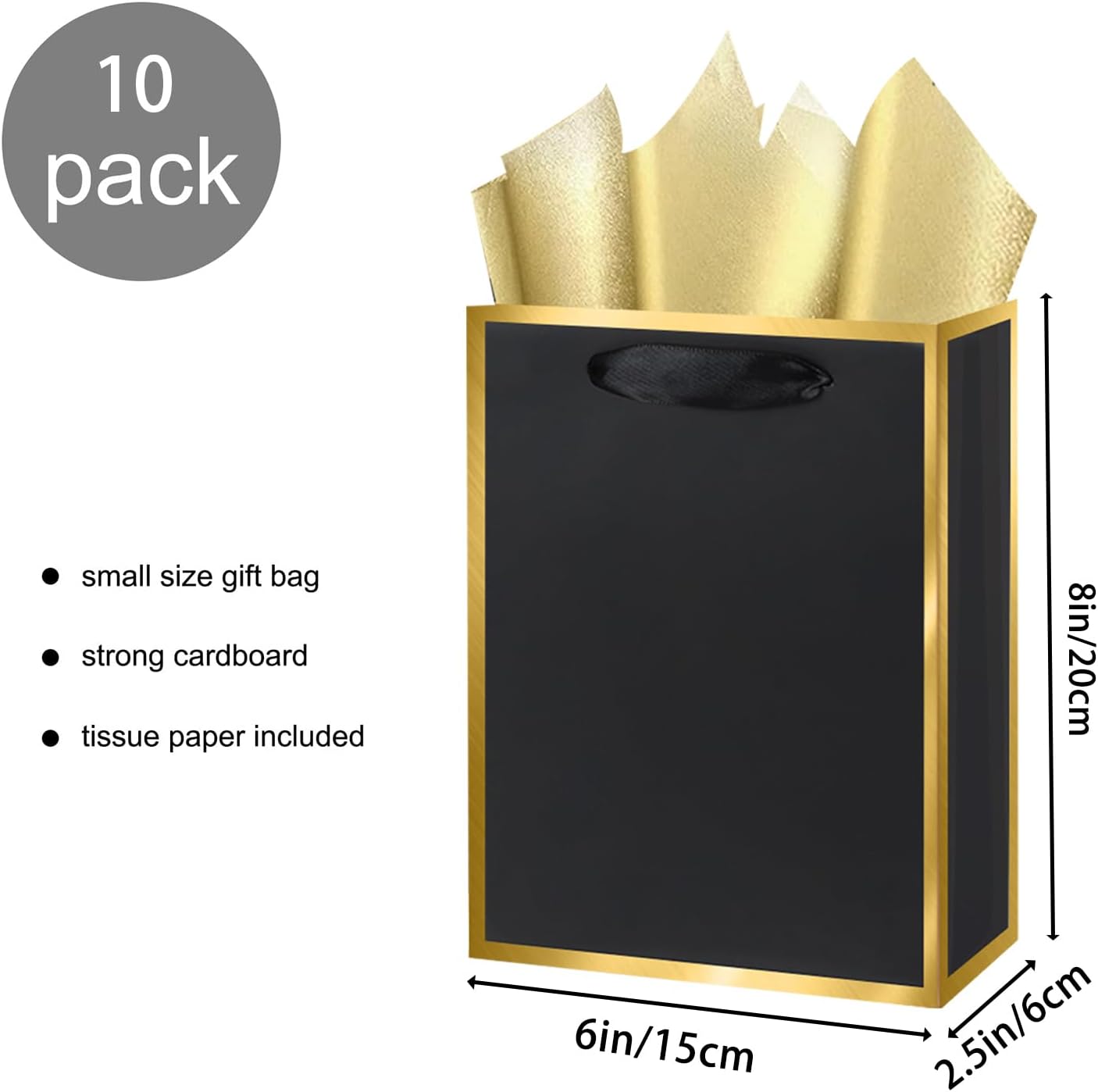 10-Pack Black and Golden Gift Bags with Handles