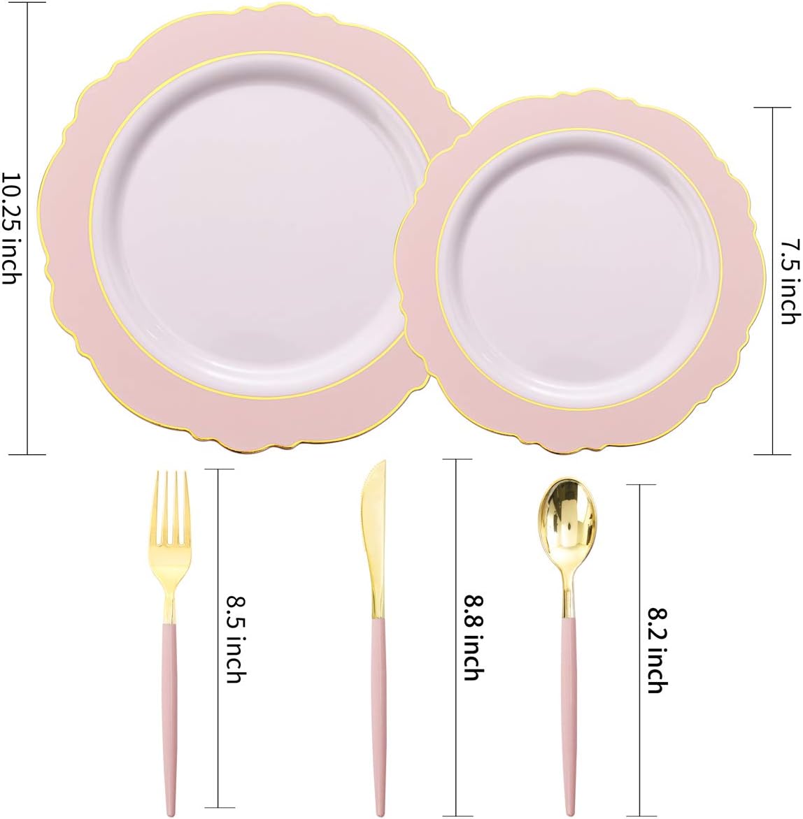WDF 30 Guest Pink Gold Plastic Plates Set