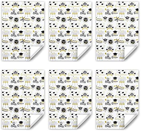 2025 Graduation Wrapping Paper Set 6 Sheets With Gold Ribbon
