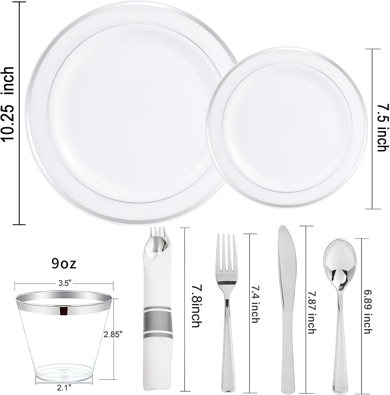 WELLIFE 700 Pcs Silver Plastic Plates Party Set