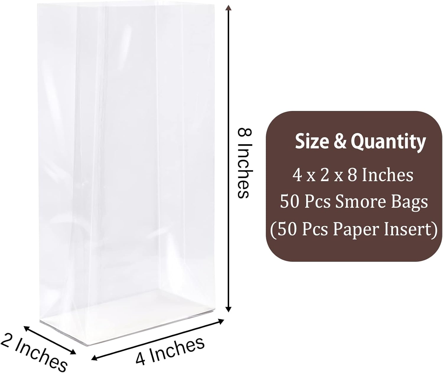 Morepack Gusseted Flat Bottom Cellophane Bags 50Pcs 4x2x8 Inches
