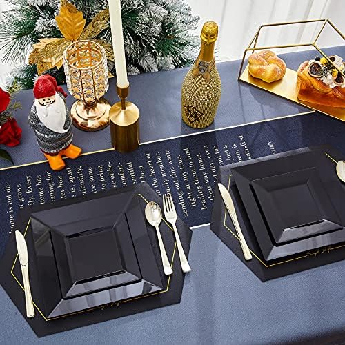 N9R 60PCS Black Plastic Square Plates for Parties and Events