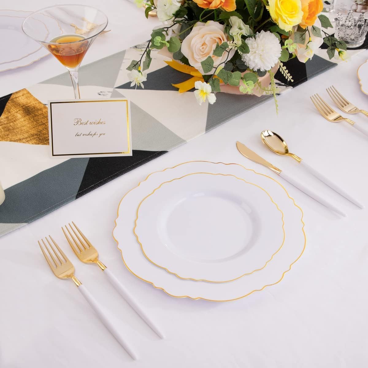 WDF 30 Guest Gold Plastic Plates Wedding Baroque Design