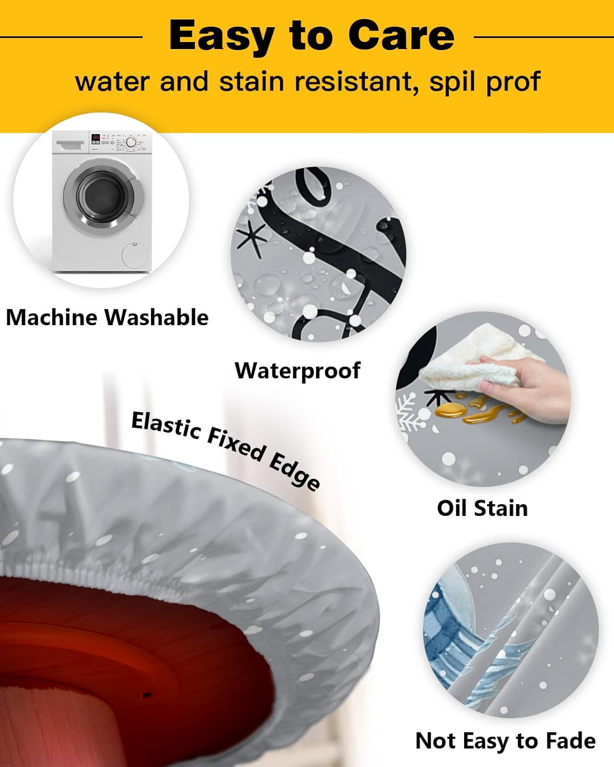 Christmas Snowman Round Waterproof Table Cover Fitted Tablecloth