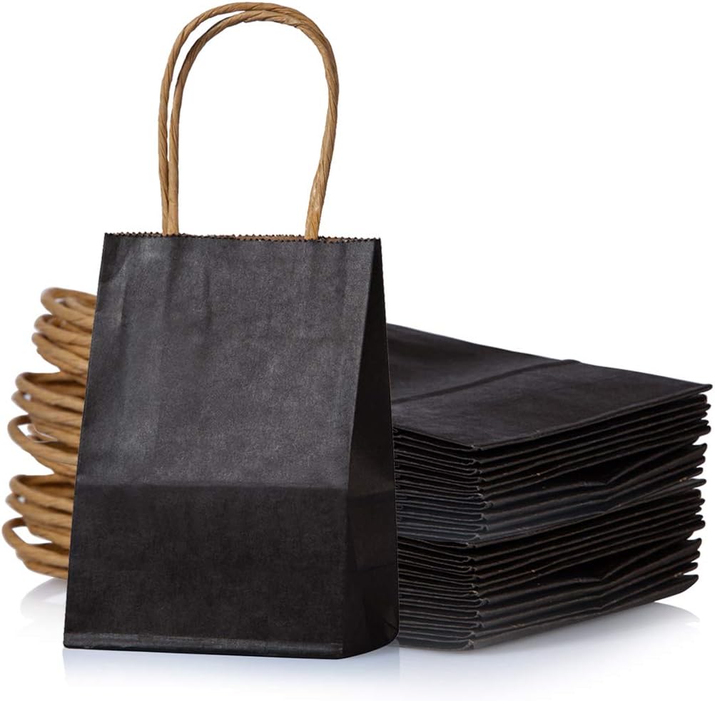 AWELL Mini Black Paper Bag With Handle - Pack of 24