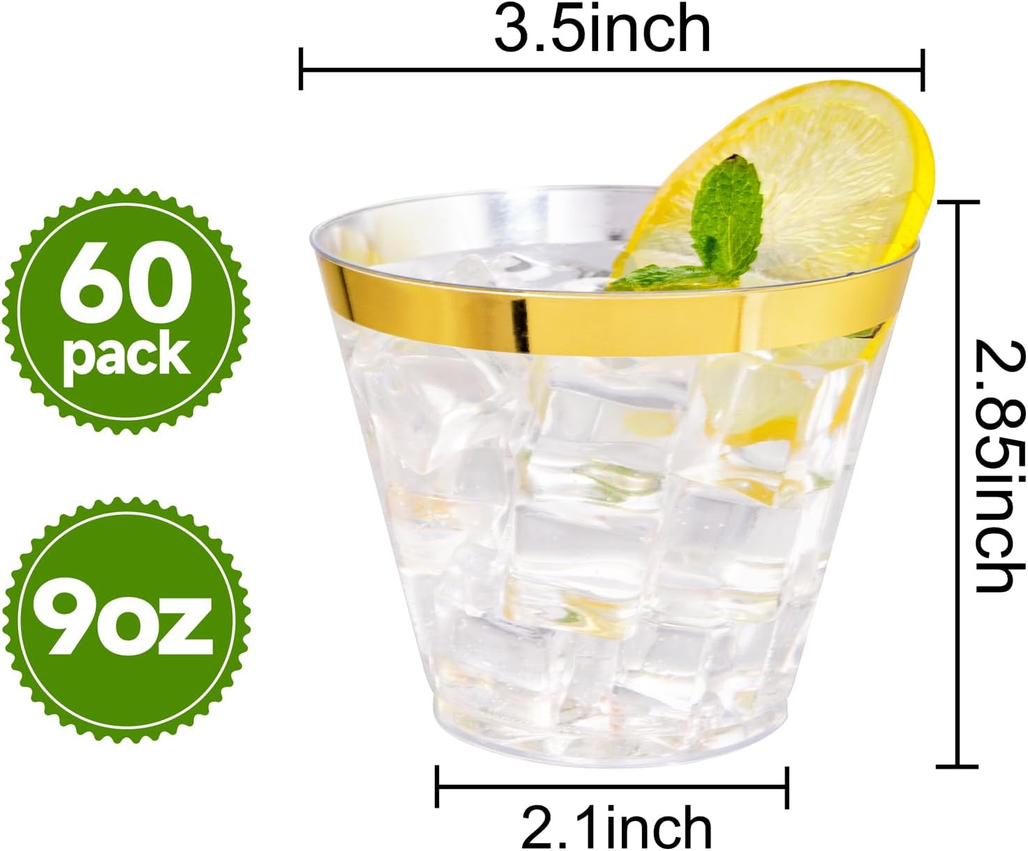 I00000 60PCS Gold Plastic Cups 9 oz Clear Disposable