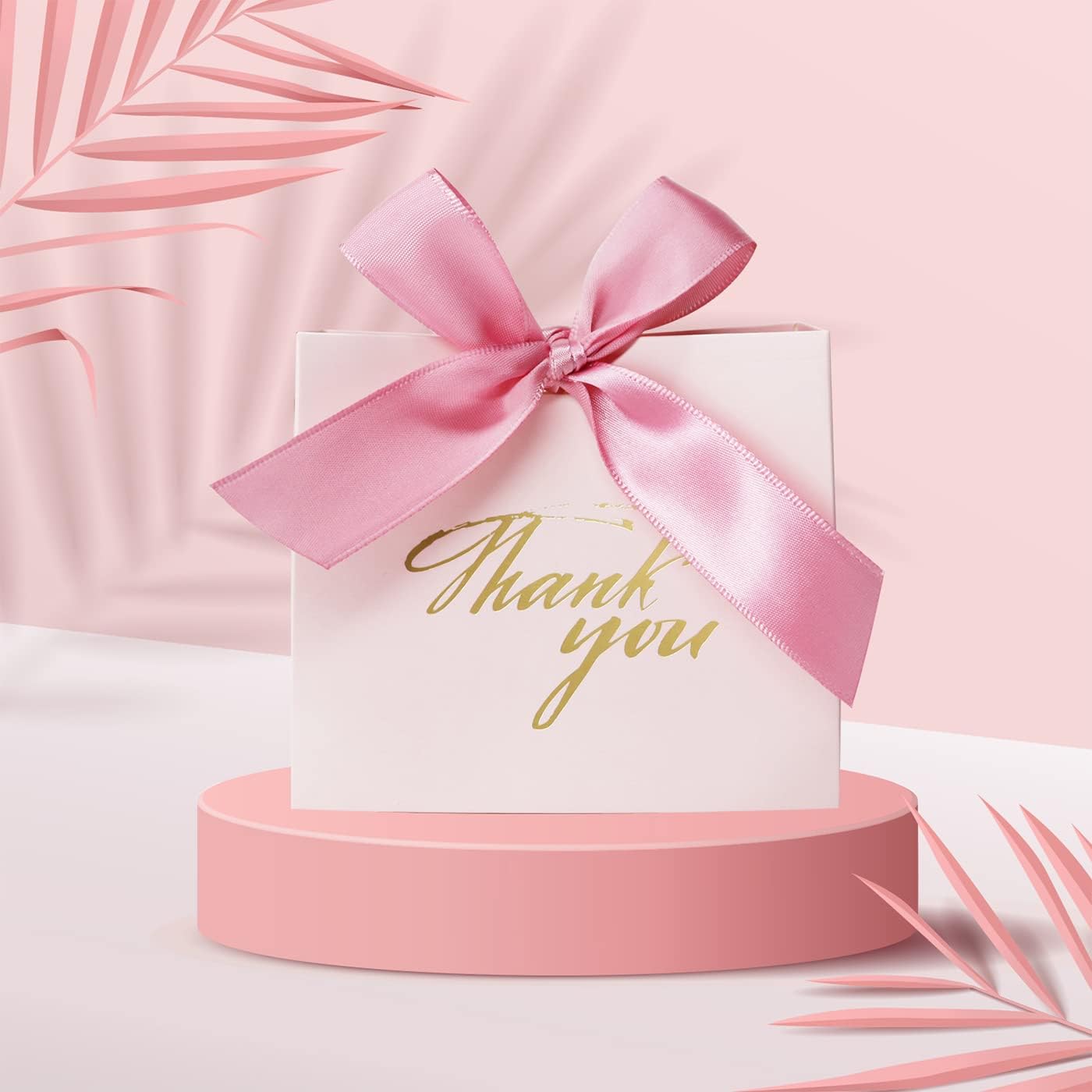 DECHISY 24 Pack Small Thank You Gift Bags with Rose Red Bow Ribbon