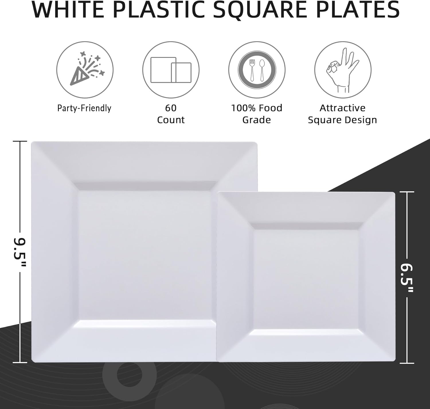 N9R 60PCS White Plastic Square Plates for Parties and Events