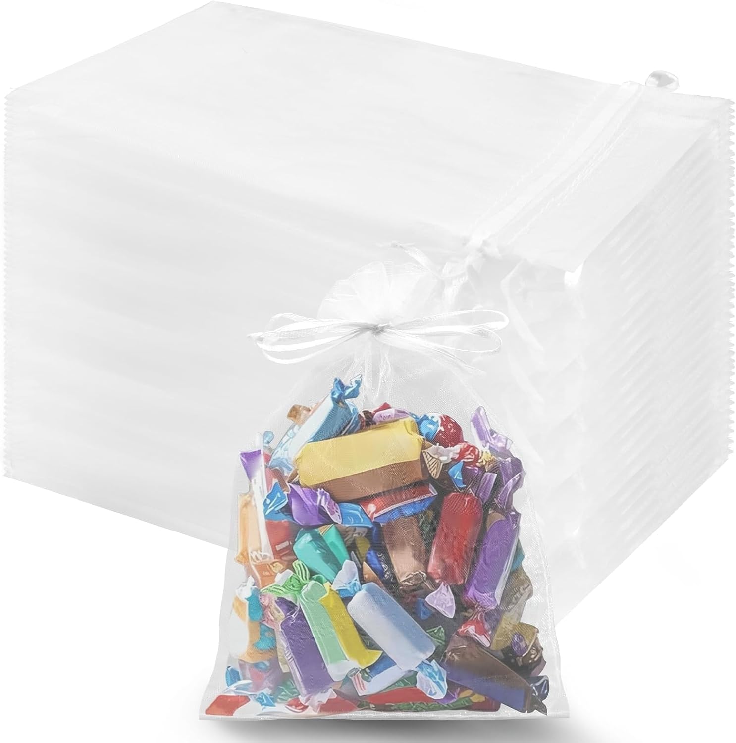 100PCS White Organza Gift Bags 5x7 Inch