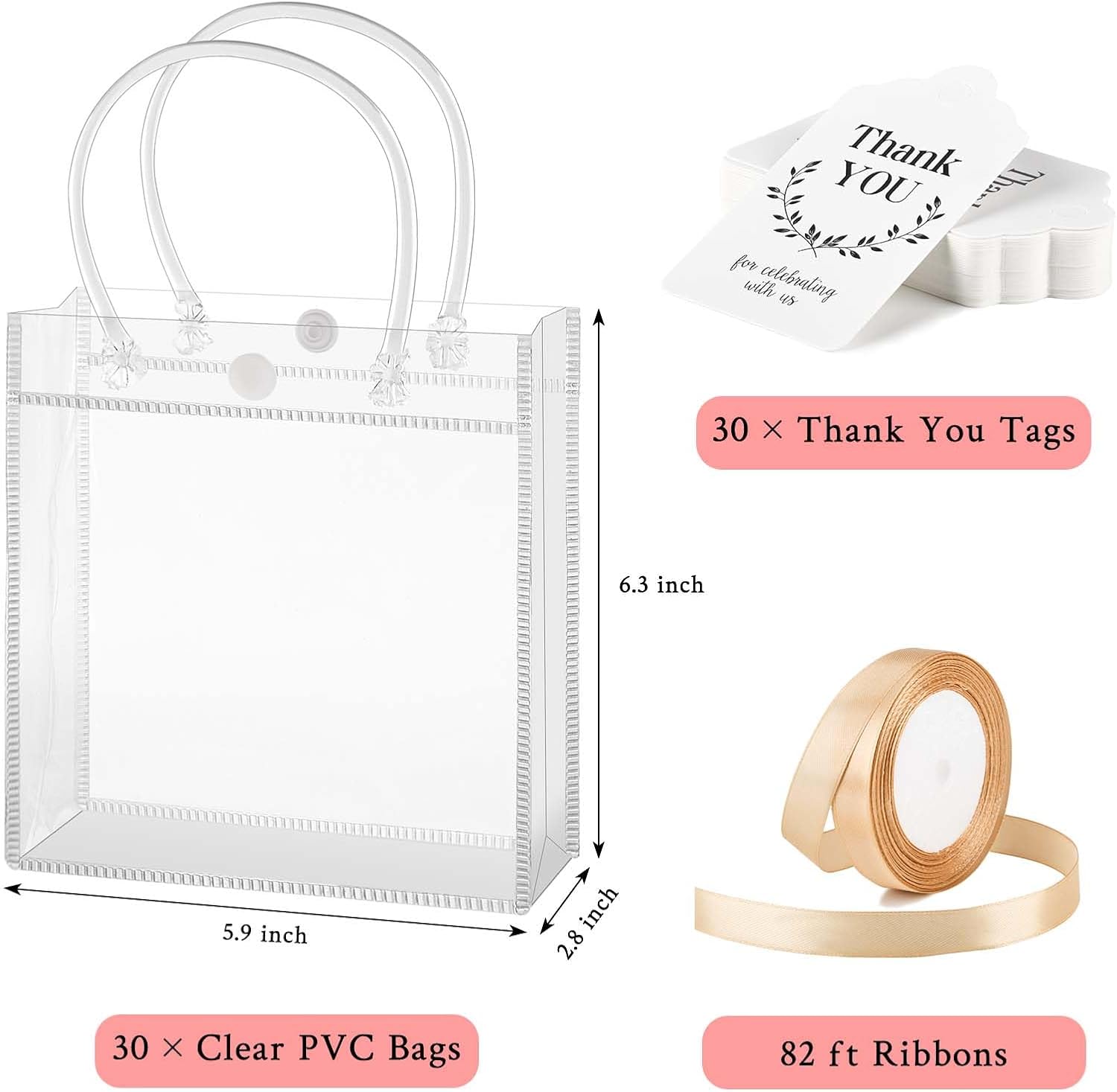 Mauproy 30 Pack Clear Gift Bags with Handles