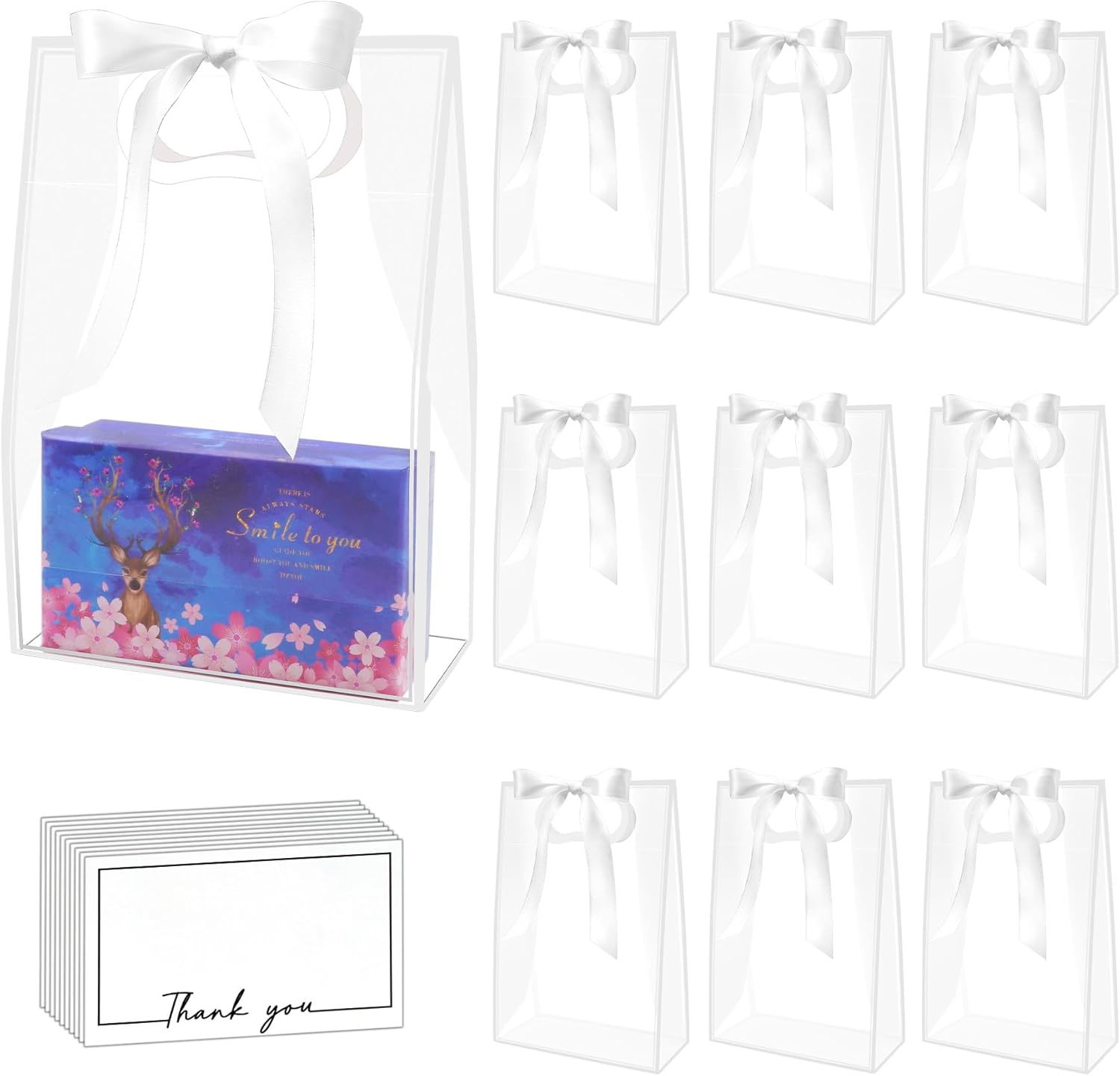 15 Pack Clear Plastic Gift Bags with Handle