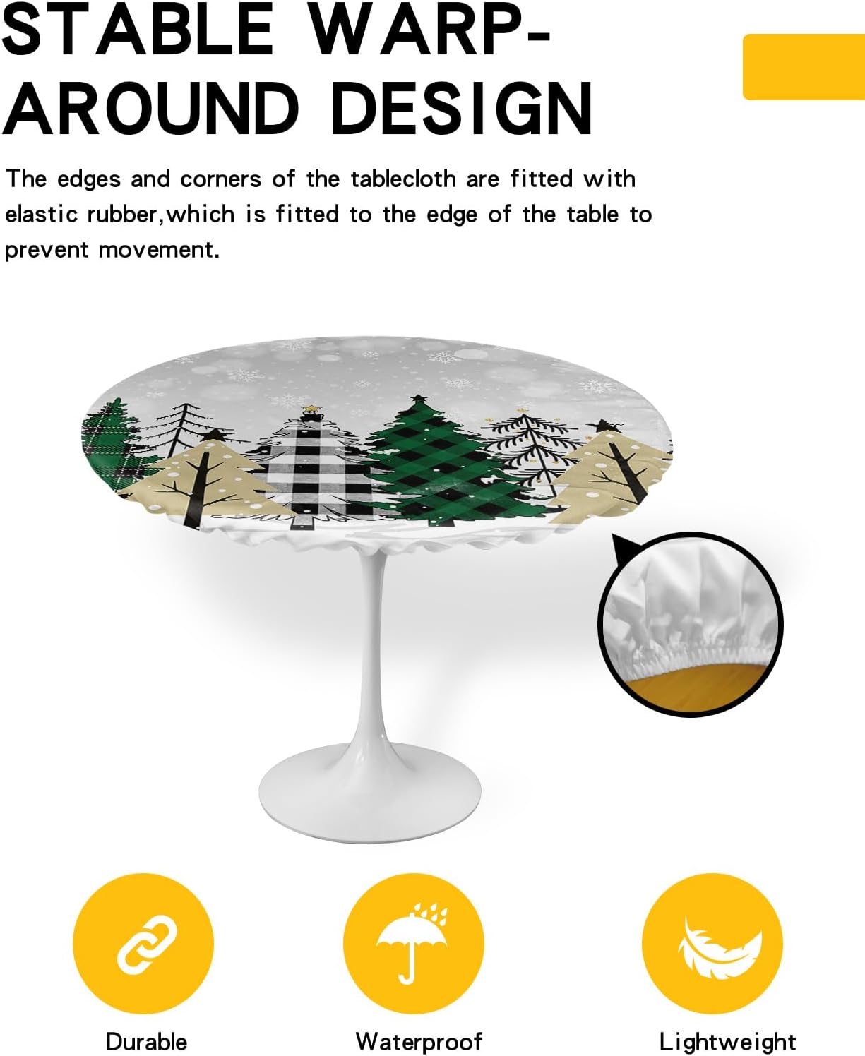 Buffalo Plaid Waterproof Round Table Cover with Elastic