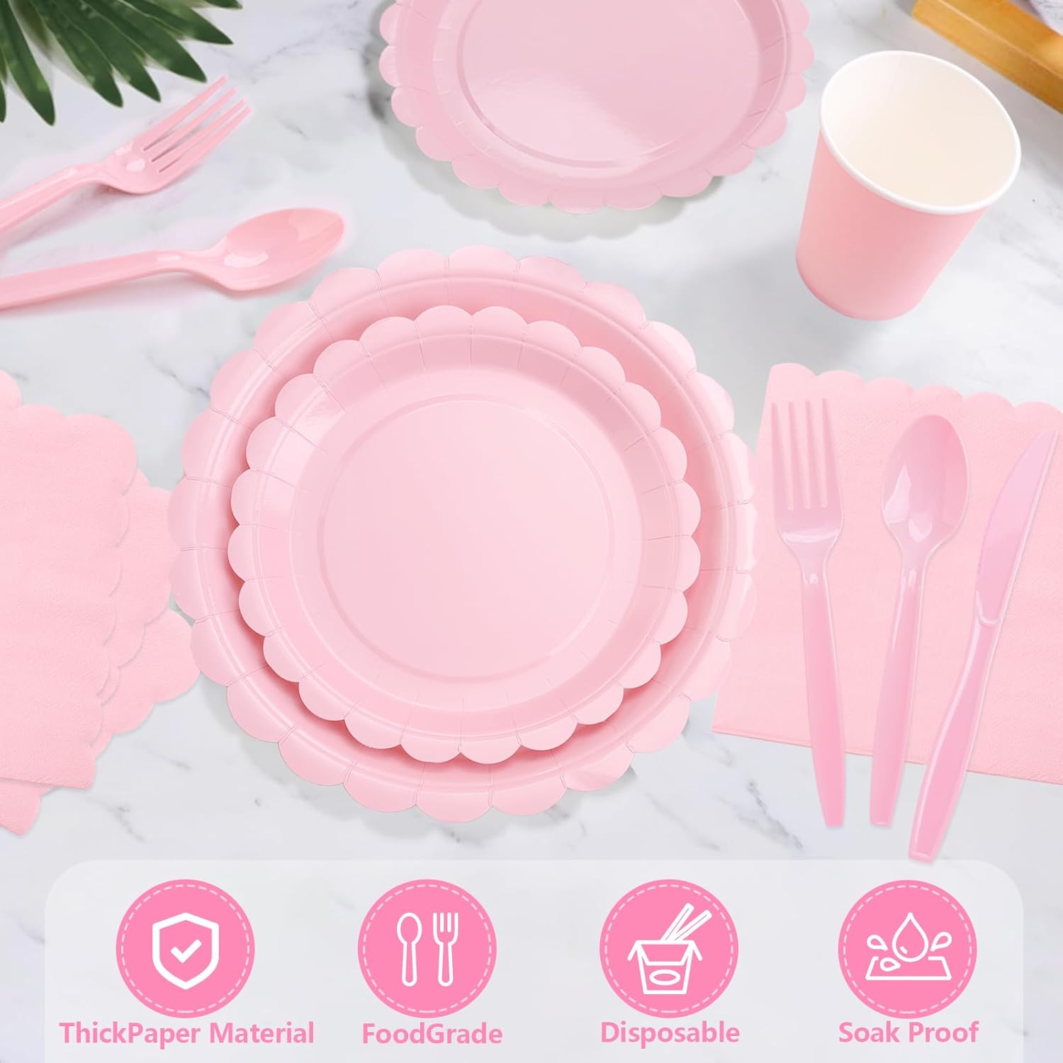 176 Pcs Pink Paper Plates and Napkins Set