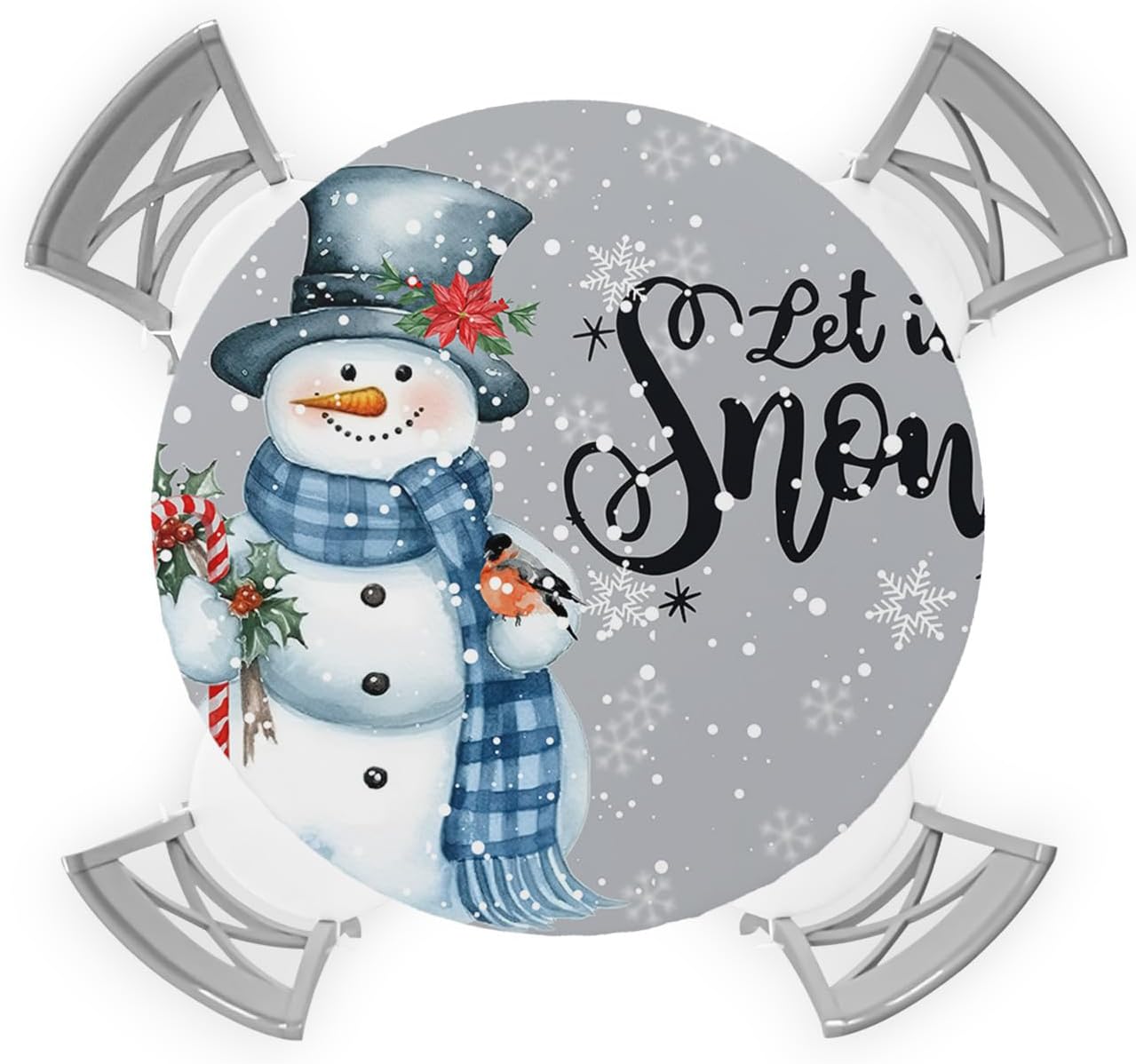 Christmas Snowman Round Waterproof Table Cover Fitted Tablecloth