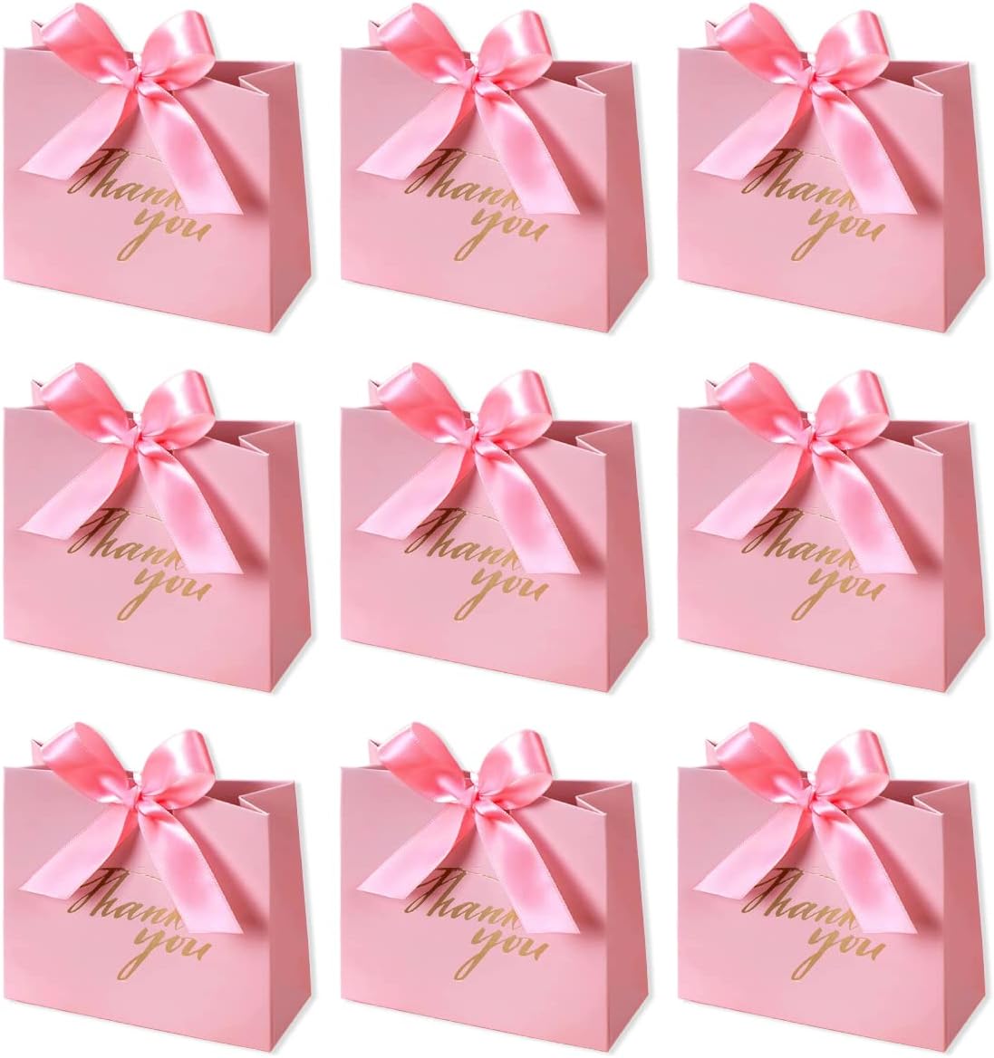 DECHISY 24 Pack Small Thank You Gift Bags with Rose Red Bow Ribbon