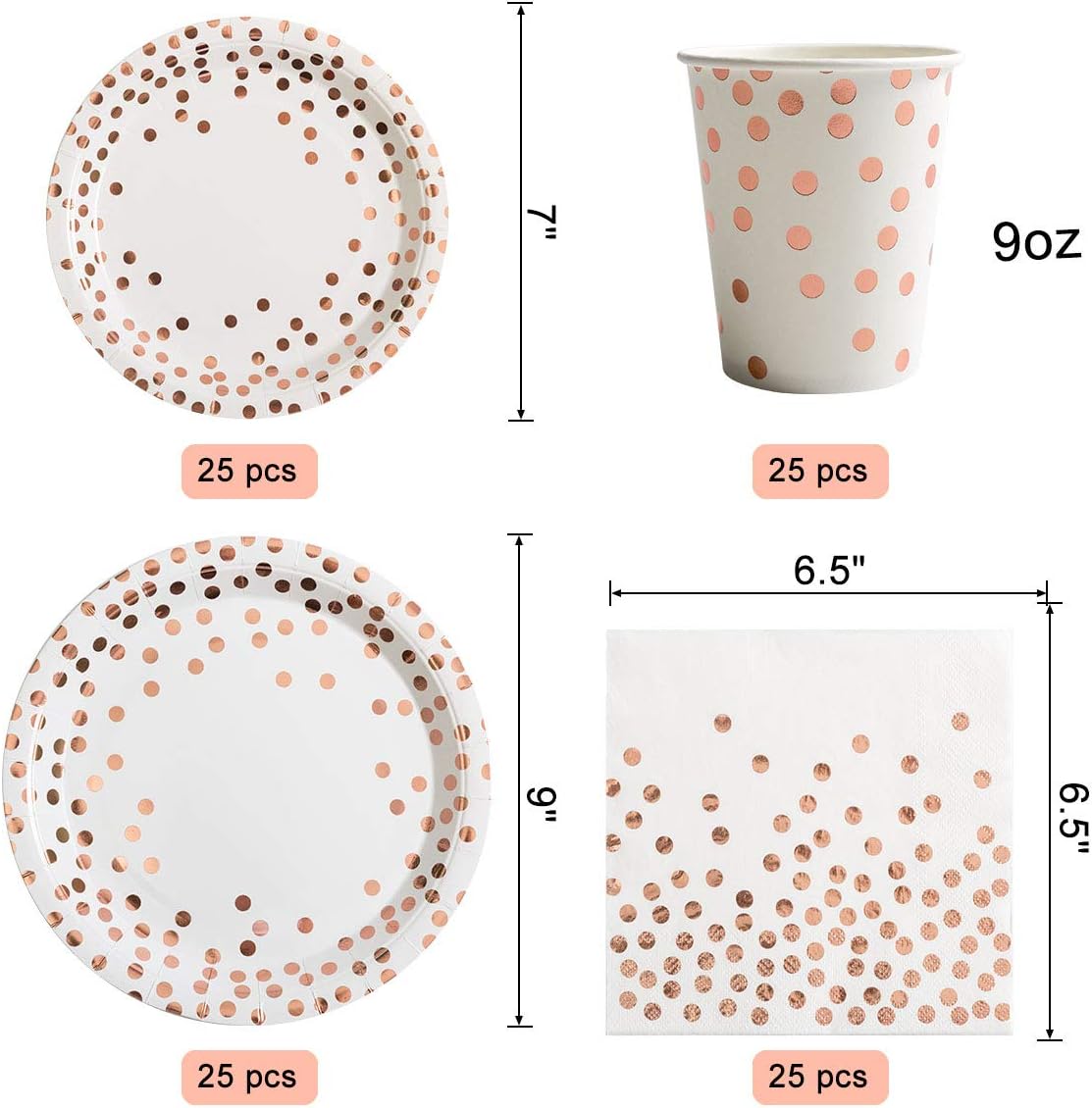 HOMIX 175 Piece Rose Gold Party Set for 25 Guests