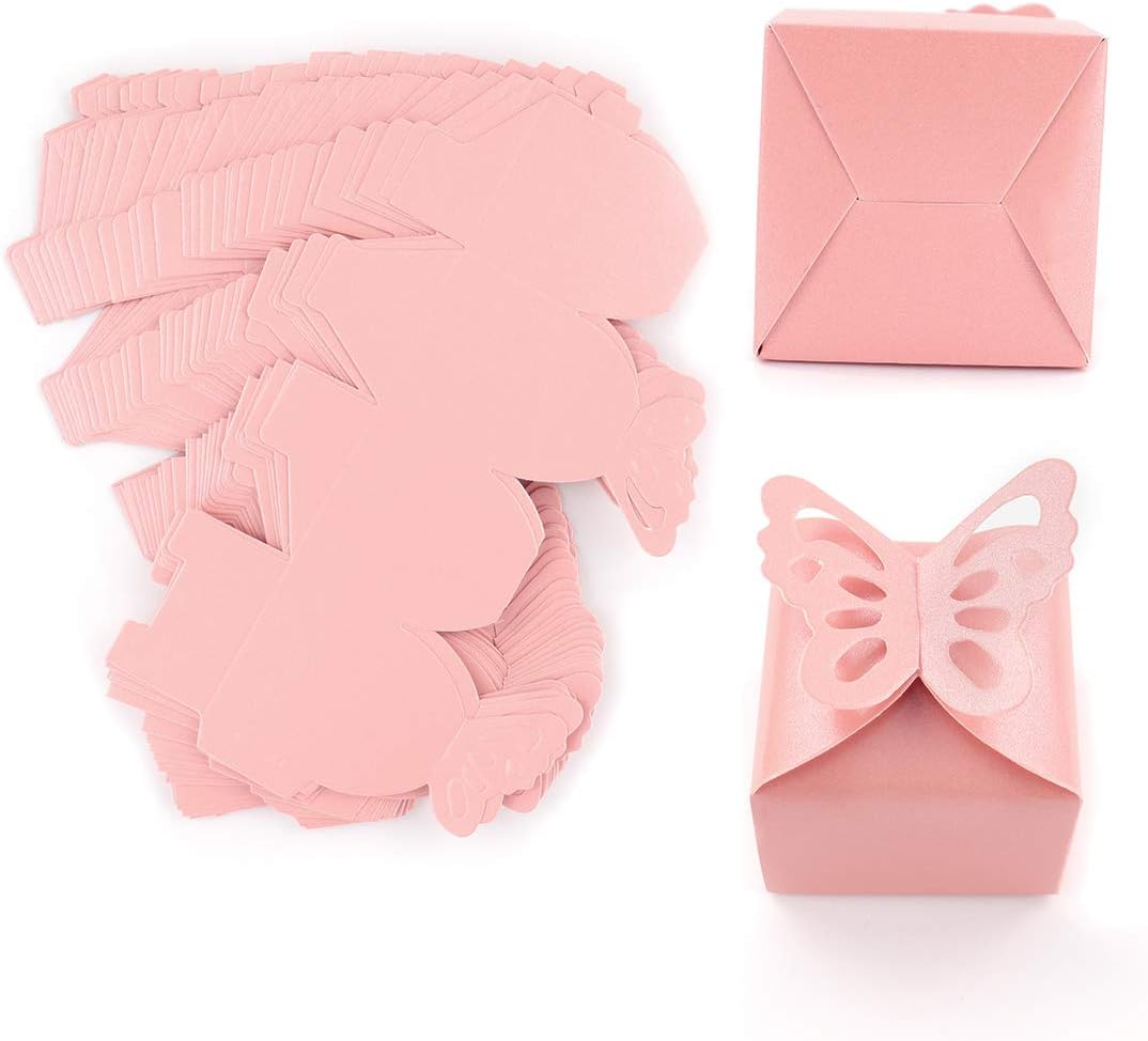 Kslong 50pcs Pink Butterfly Favor Boxes
