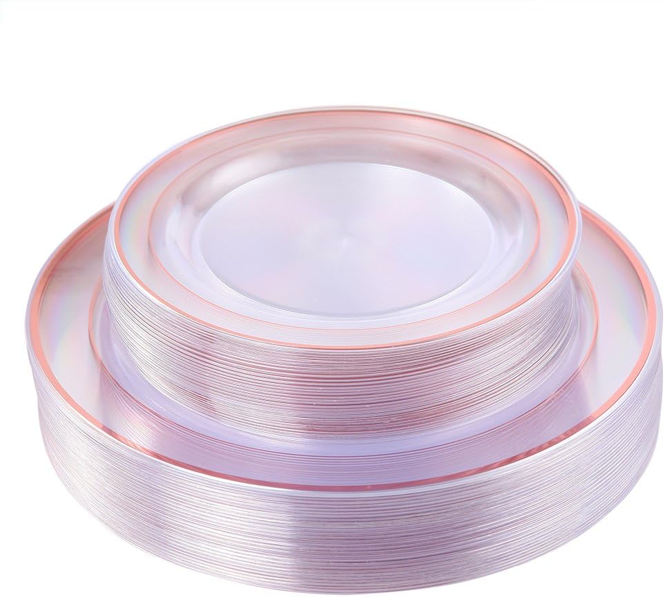 I00000 60 Pcs Rose Gold Plastic Plates Set