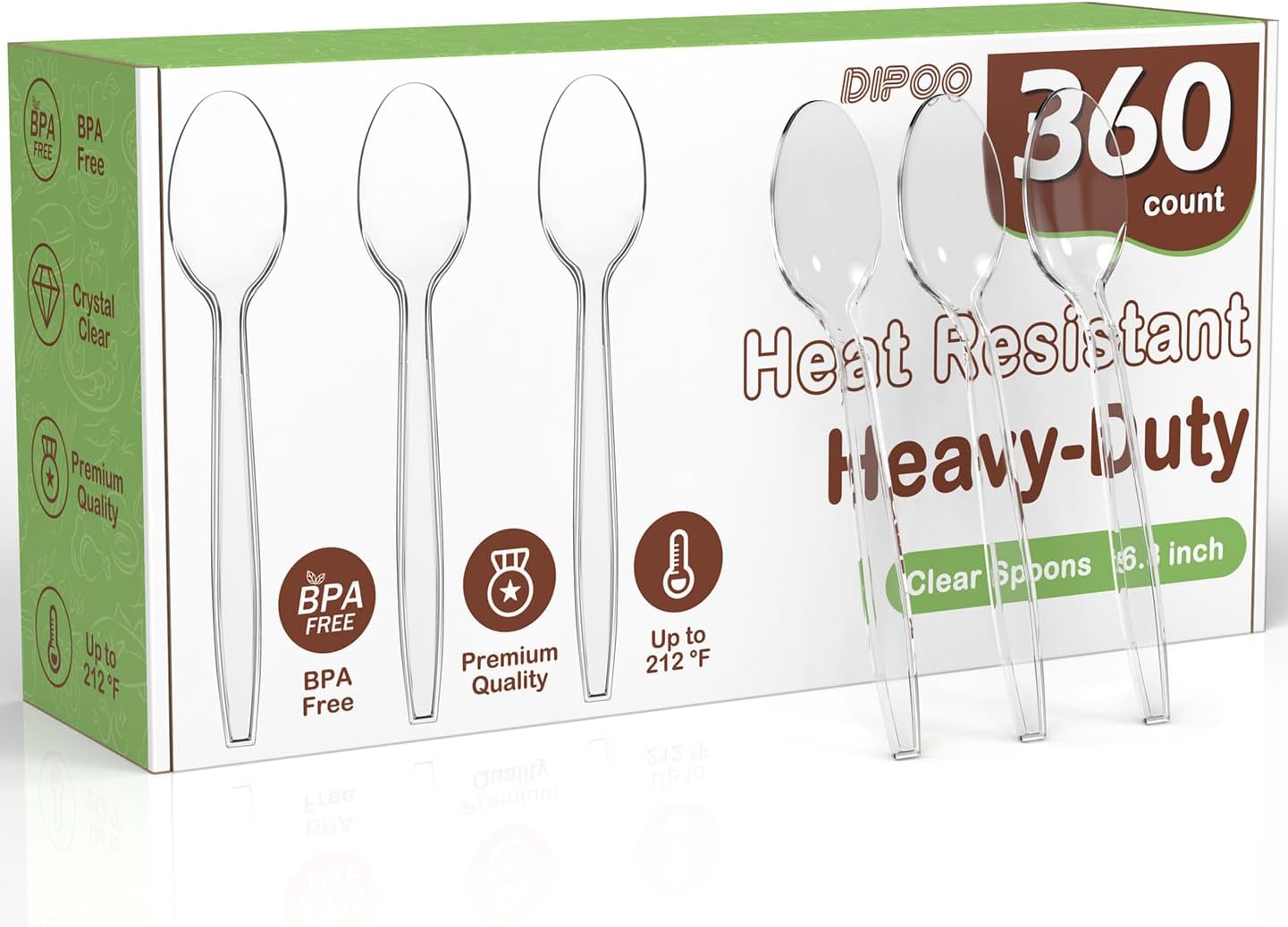 Dipoo 360pc 68 Inch Clear Plastic Spoons Heavy Duty BPA Free