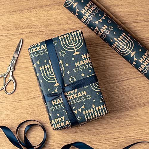 RUSPEPA Kraft Hanukkah Wrapping Paper Roll - Mini Roll - 17 Inches x 328 Feet