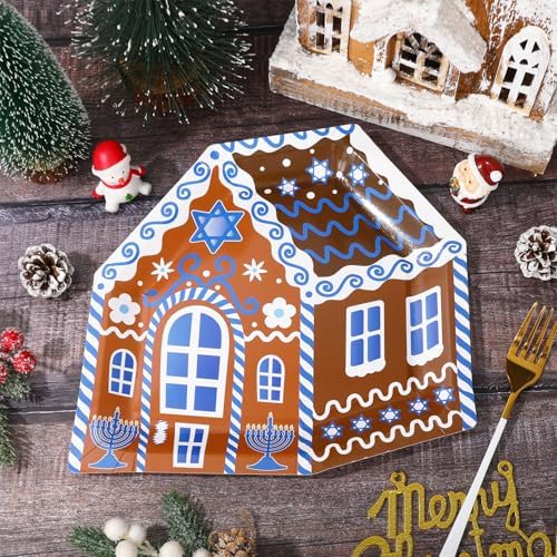 Whaline 24Pcs Hanukkah Paper Plates with Gingerbread House Design