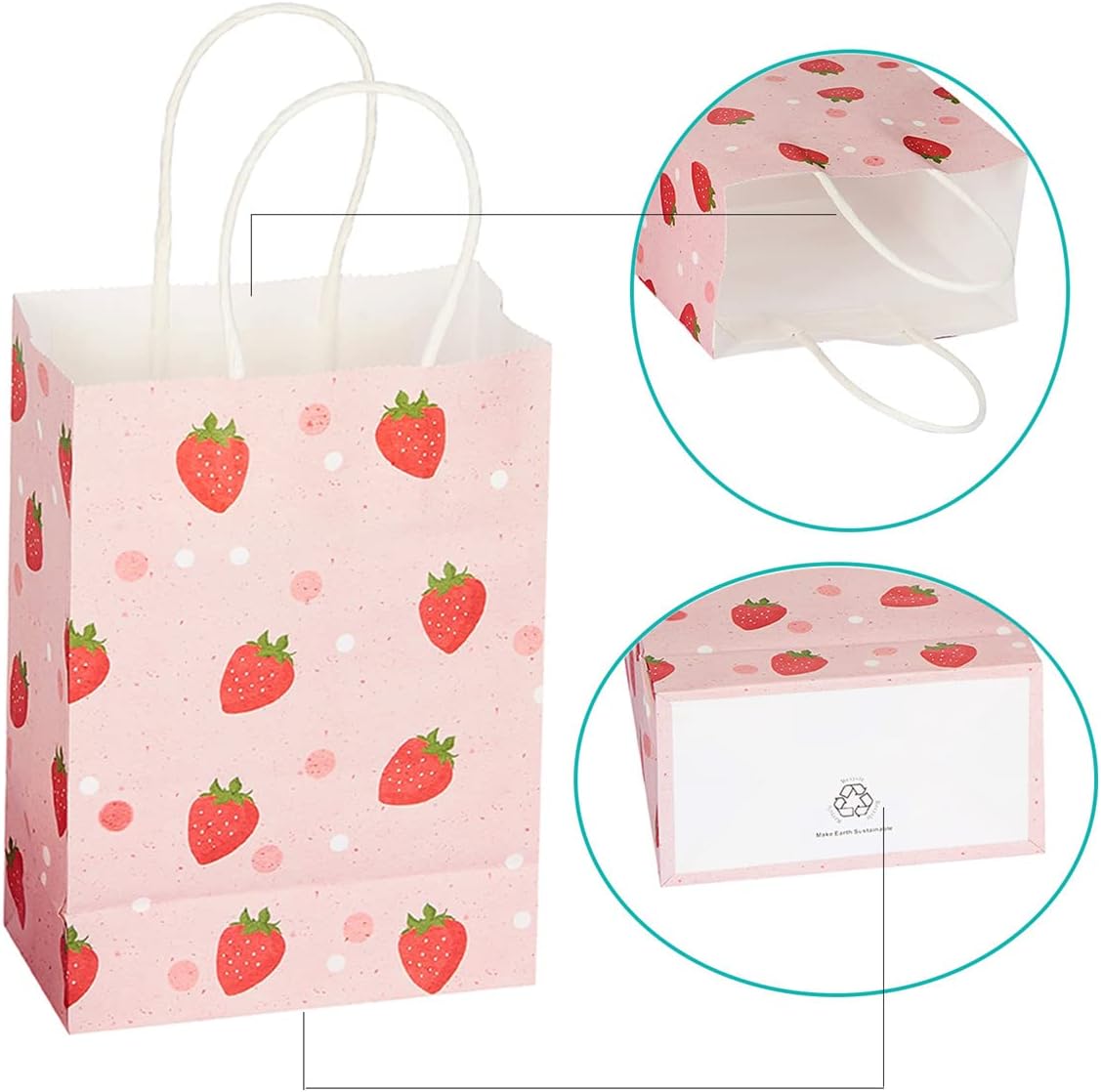 Strawberry Pink Gift Bags 16Pcs with Handles