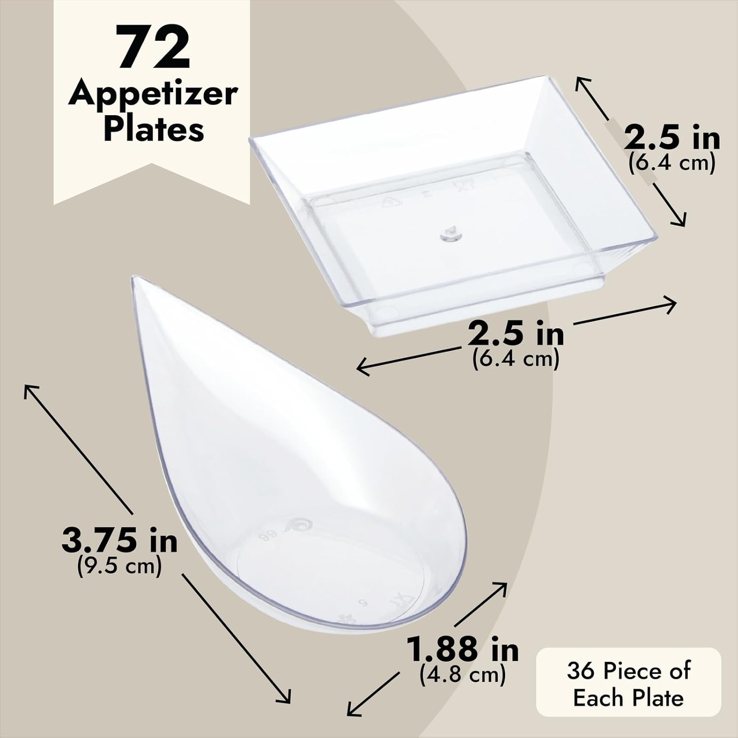 Juvale 72-Piece Mini Appetizer Set - Clear Plastic Plates and Tear Drop Spoons