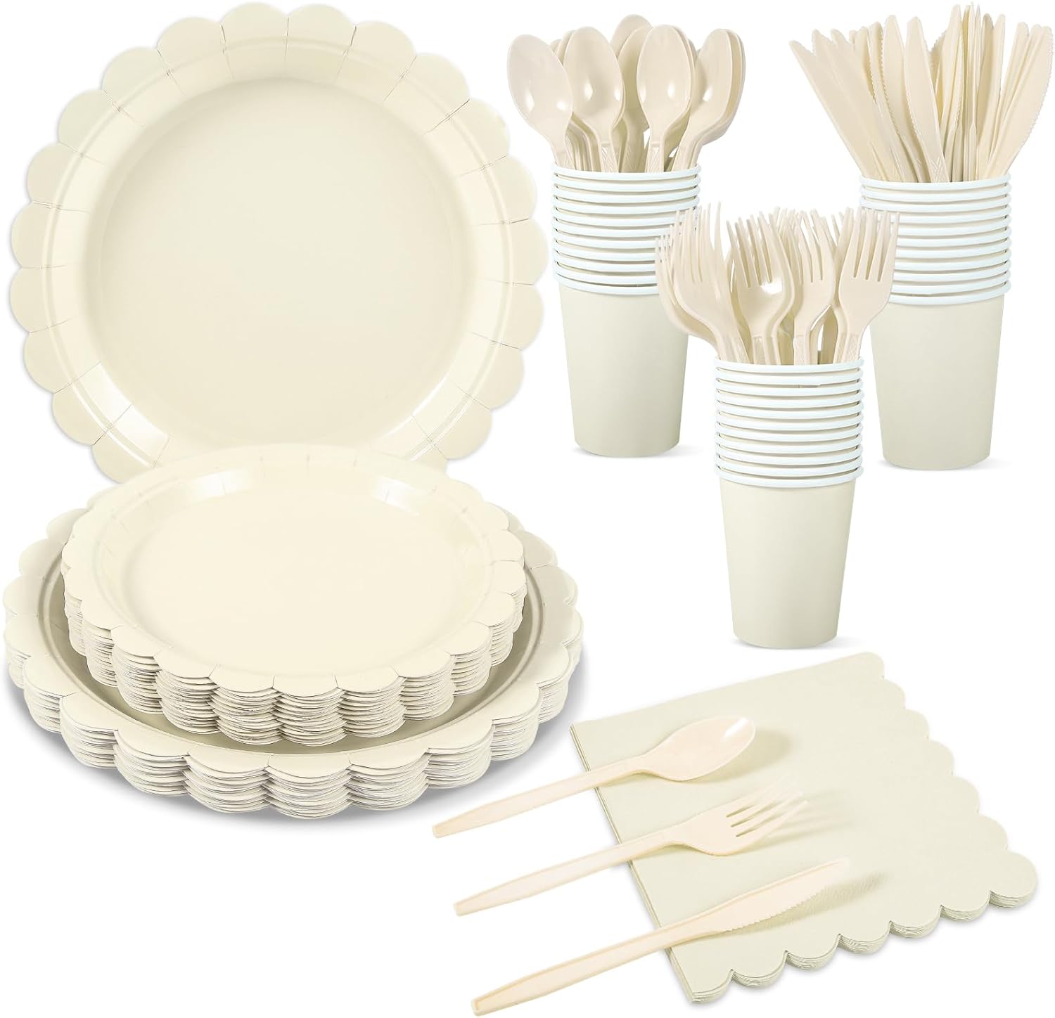 175 Pcs Ivory Plates and Napkins Set