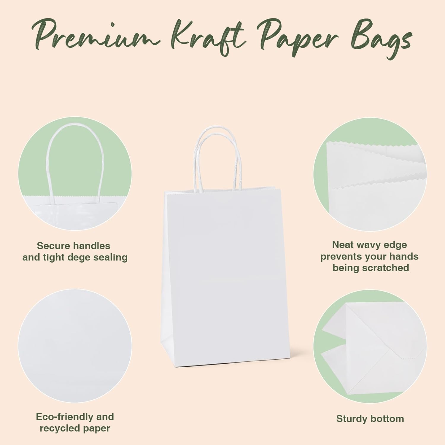 GSSUSA 20Pcs White Gift Bags With Handles