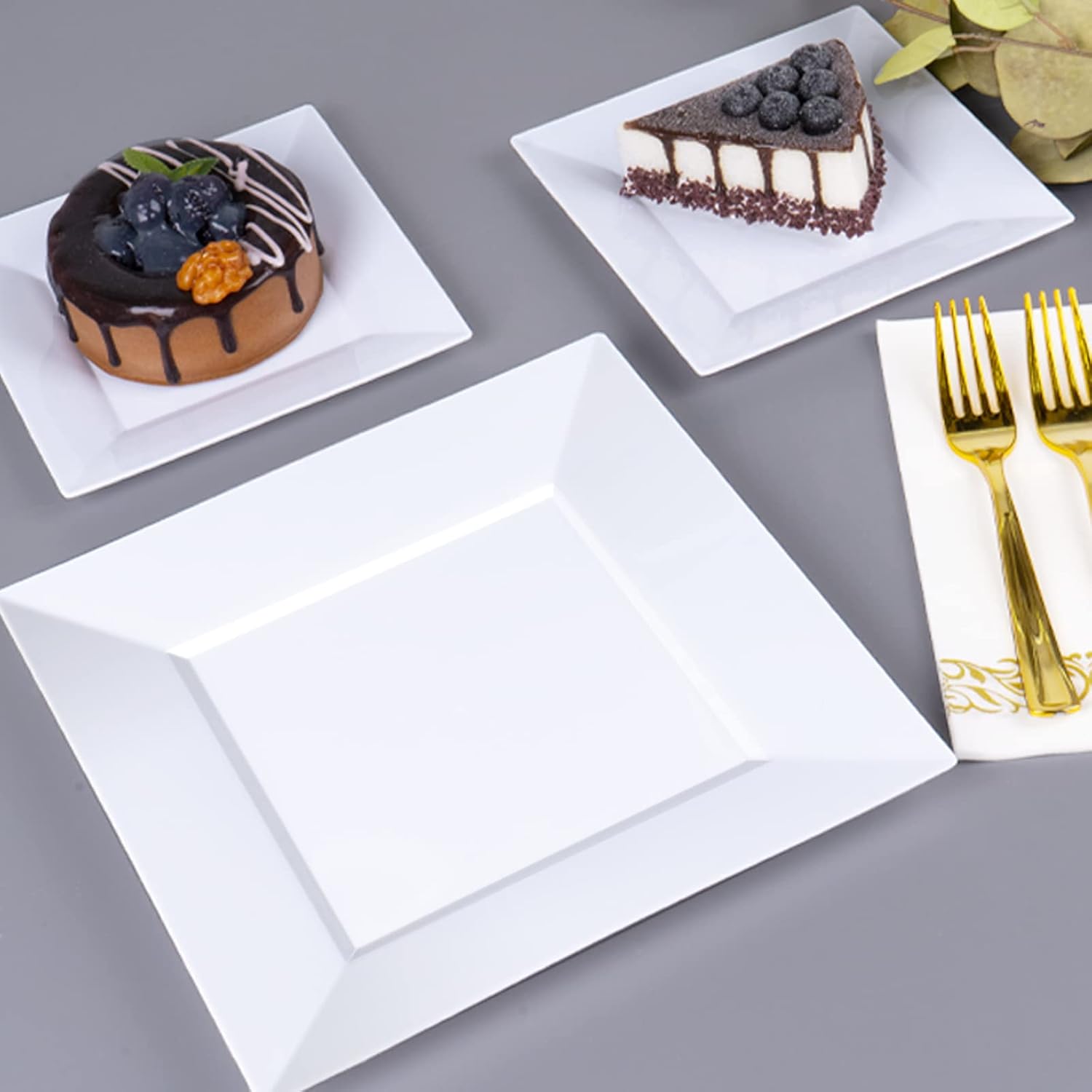 Goodluck 60 Pack Disposable Square Plates - 95 and 65 White