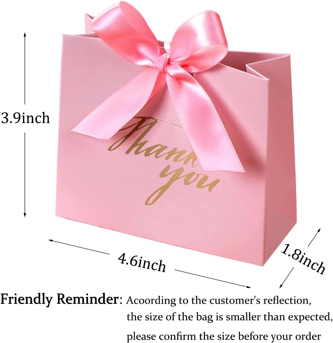 DECHISY 24 Pack Small Thank You Gift Bags with Rose Red Bow Ribbon