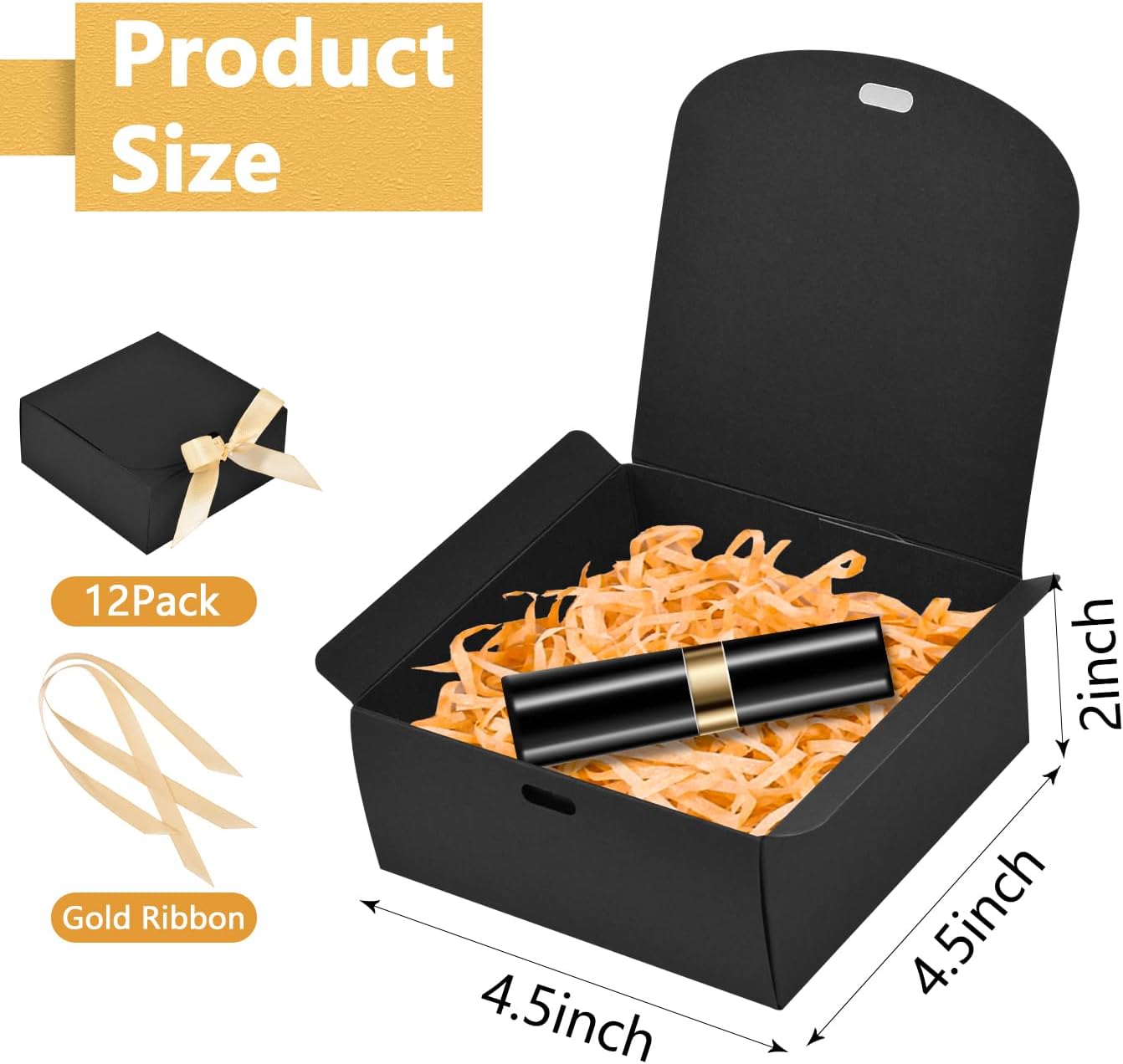WLUSEAXI 12 Pack Black Gift Boxes with Lids and Ribbons