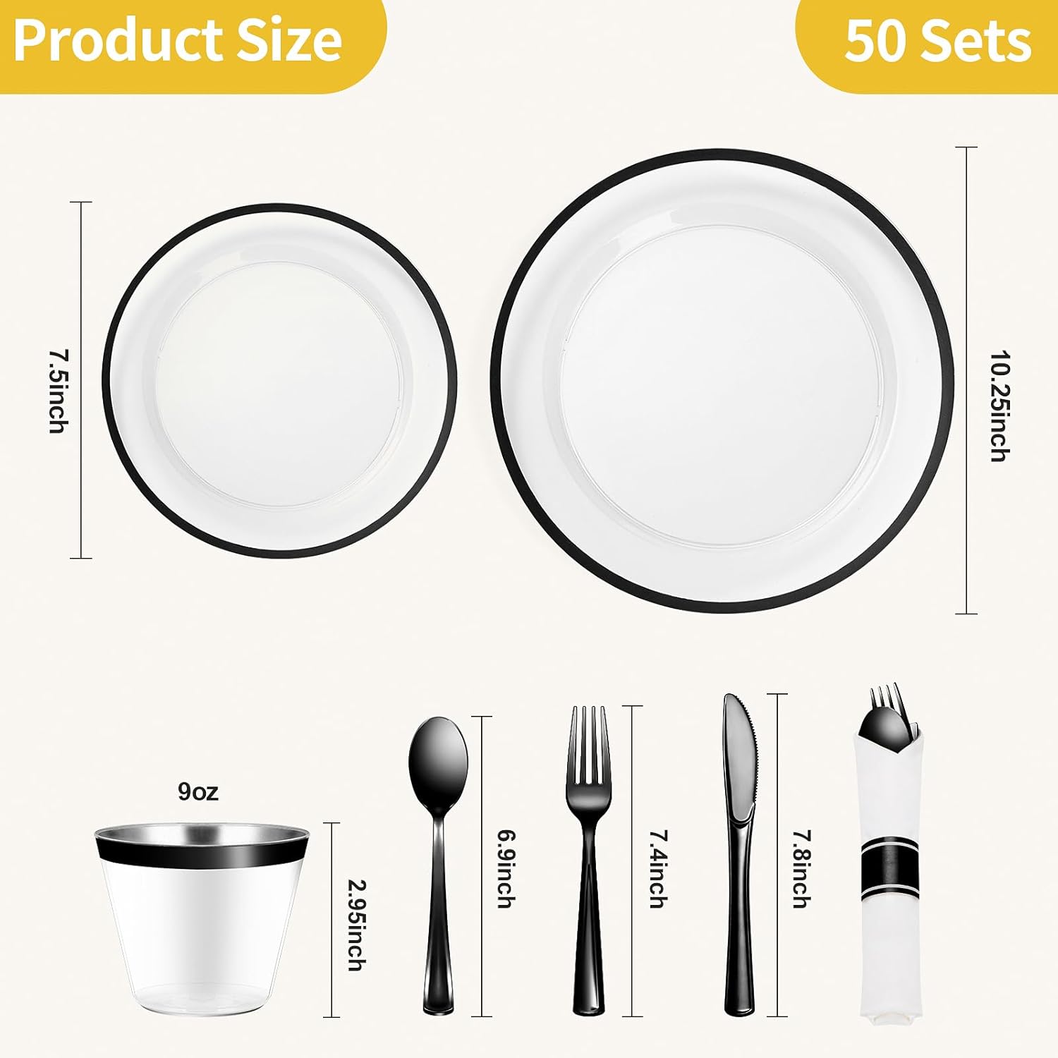 Goodluck 350 Piece Black Plastic Dinnerware Set for 50 Guests