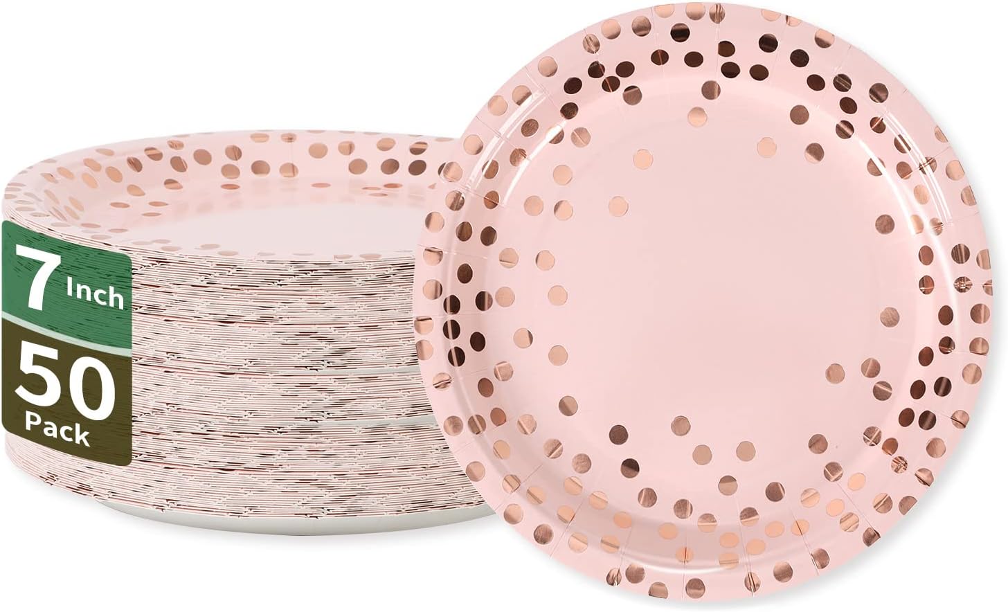 Pink Rose Gold Dots 7 Inch Paper Plates 50 PCS