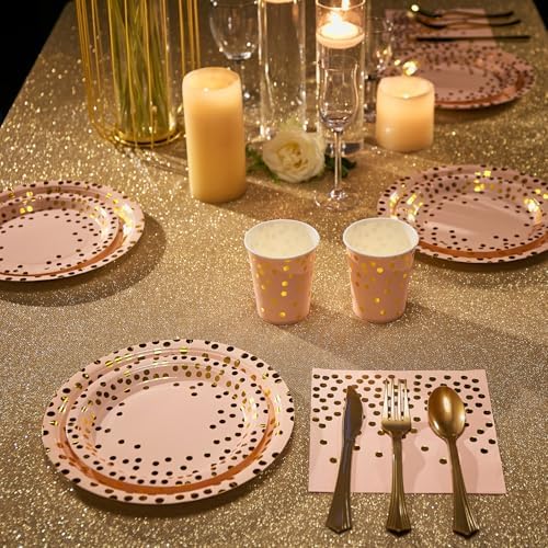 Pink and Gold Party Supplies - 350 PCS Disposable Dinnerware Set