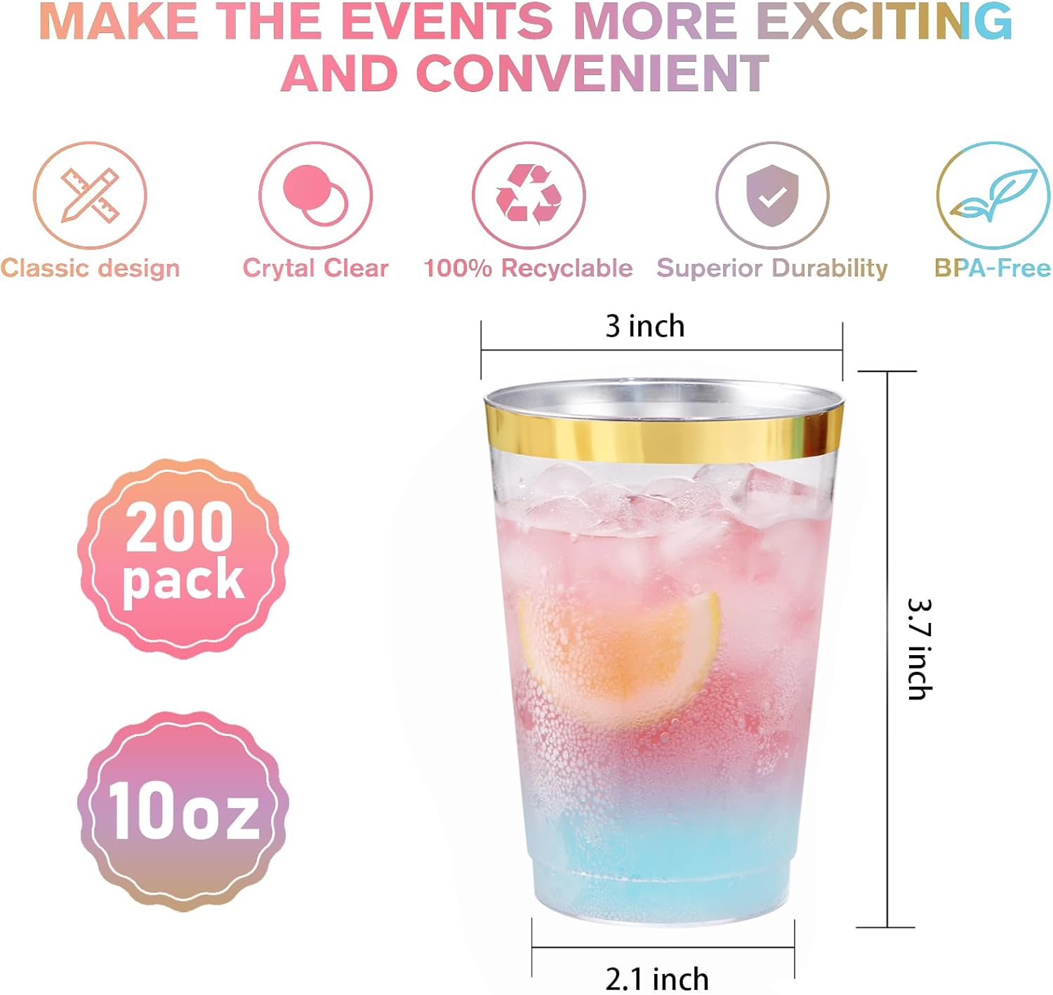 Supernal 200pcs Gold Plastic Cups for Parties
