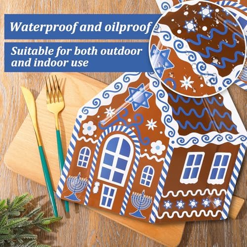 Whaline 24Pcs Hanukkah Paper Plates with Gingerbread House Design